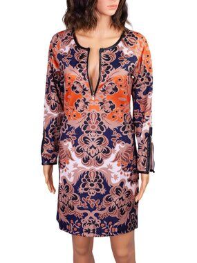 Tracy Negoshian Penelope Dress XXS Fall Flower Print Zip Sleeve NWT